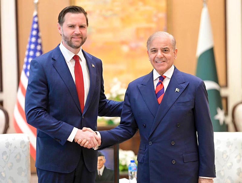 Prime Minister Muhammad Shehbaz Sharif meeting United States Vice President JD Vance during the Islamabad Talks